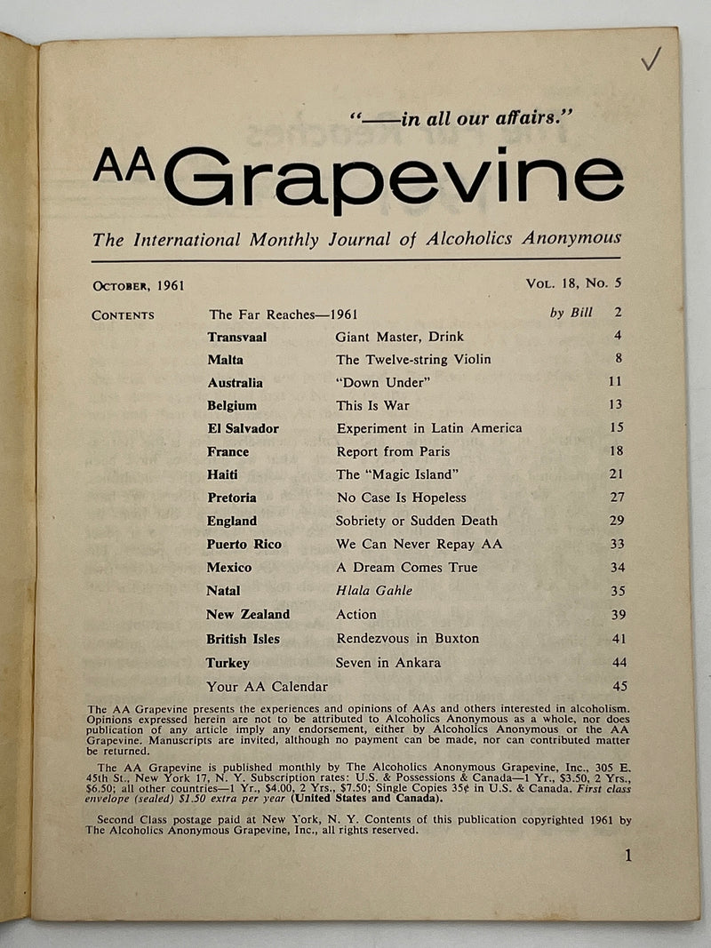 AA Grapevine from October 1961 - International Issue Mark McConnell