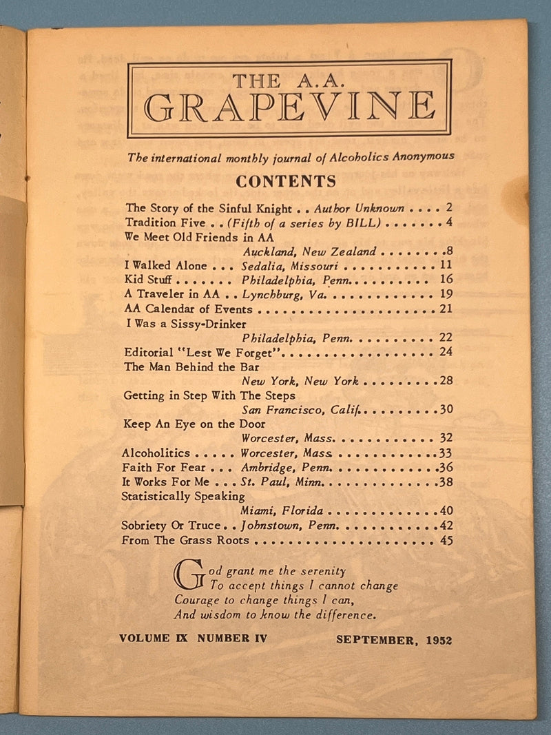 AA Grapevine from September 1952 - Tradition Five Mark McConnell