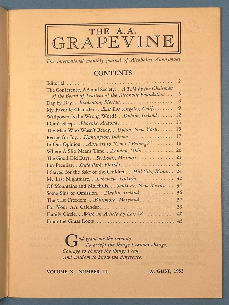 AA Grapevine - August 1953 - Family Circle by Lois W Mark McConnell