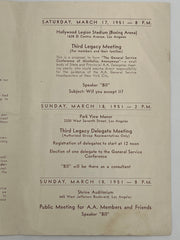 Program for the AA General Meetings - Southern California 1951 - with “Bill” Recovery Collectibles