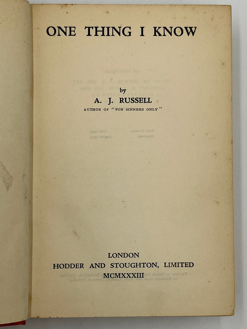One Thing I Know by A.J. Russell - Second Printing 1933 Recovery Collectibles