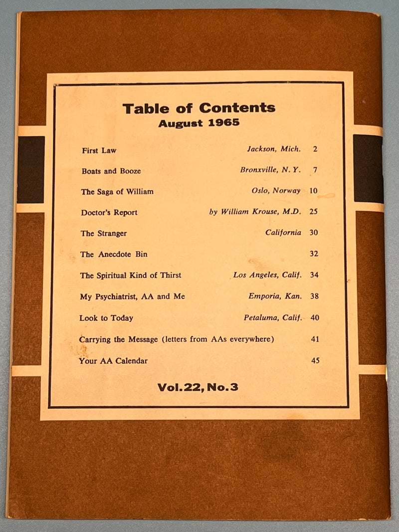 AA Grapevine - August 1965 - The Saga of William Recovery Collectibles
