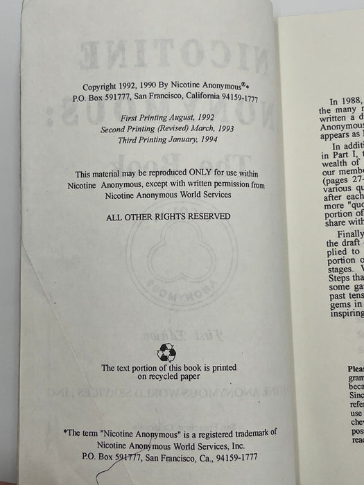 Nicotine Anonymous The Book First Edition — Recovery Collectibles