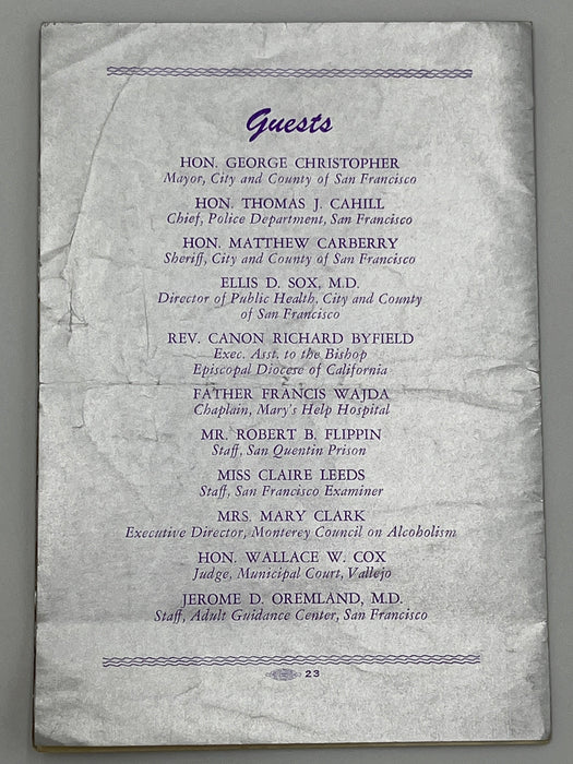 Program Featuring Marty Mann speaking in San Francisco - 1960 Recovery Collectibles