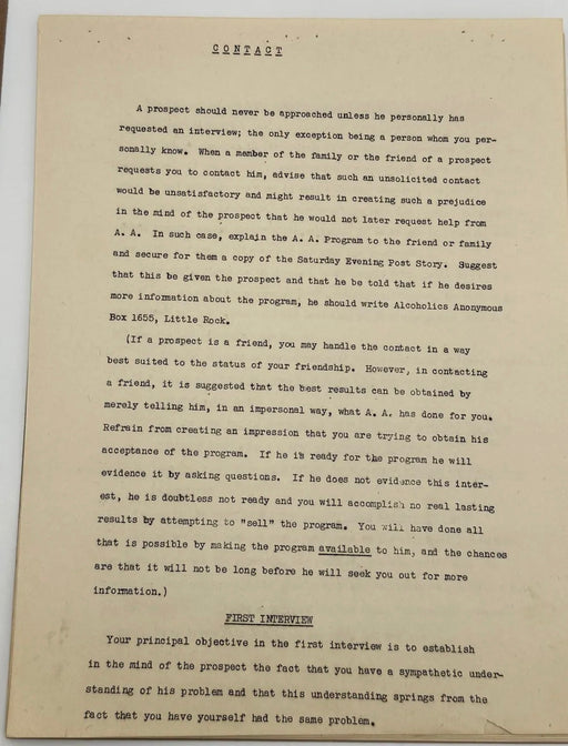 Alcoholics Anonymous “The Little Rock Plan” - typed pages 1940 Little Rock, AR Mark McConnell