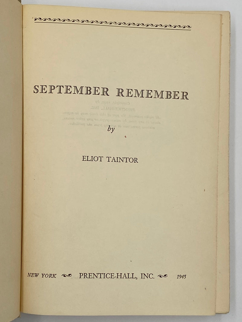 September Remember by Eliot Taintor - 1945 - Original Dust Jacket Recovery Collectibles