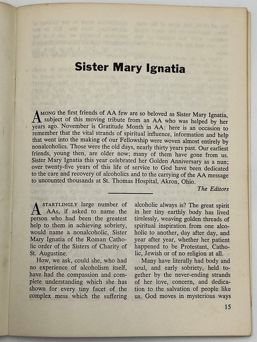 AA Grapevine from November 1964 - Sister Ignatia Mark McConnell