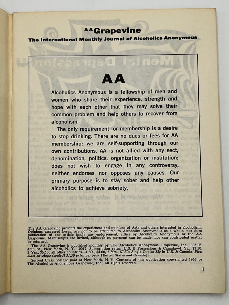 AA Grapevine from March 1966 - Mental Depression Mark McConnell