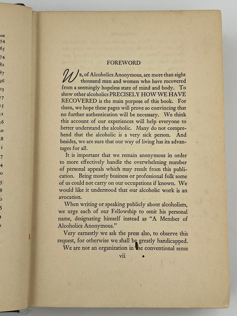 Alcoholics Anonymous First Edition 4th Printing from 1943 - Green - RDJ Recovery Collectibles