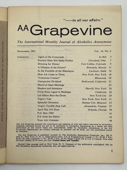 AA Grapevine from November 1961 - Again at the Crossroads by Bill Mark McConnell