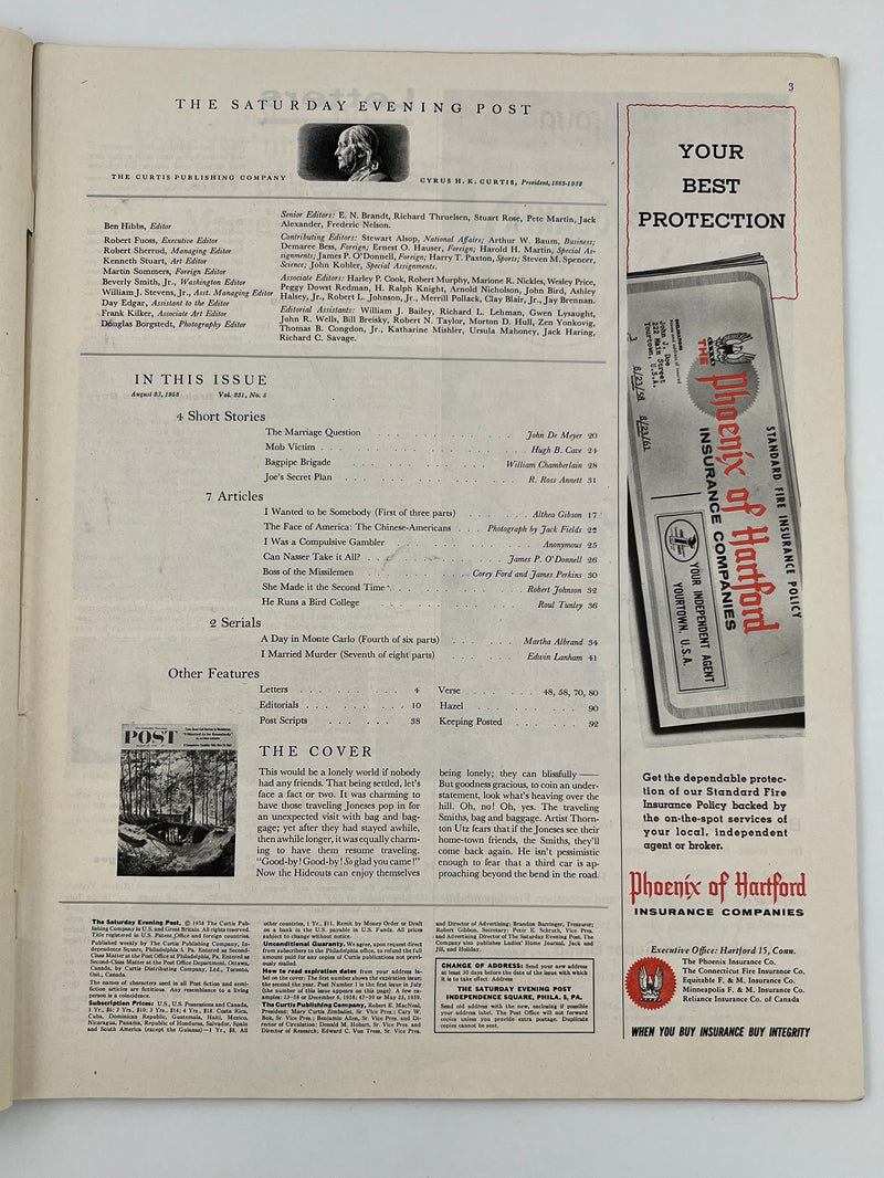 Saturday Evening Post from August 23, 1958 - I Was a Compulsive Gambler Recovery Collectibles