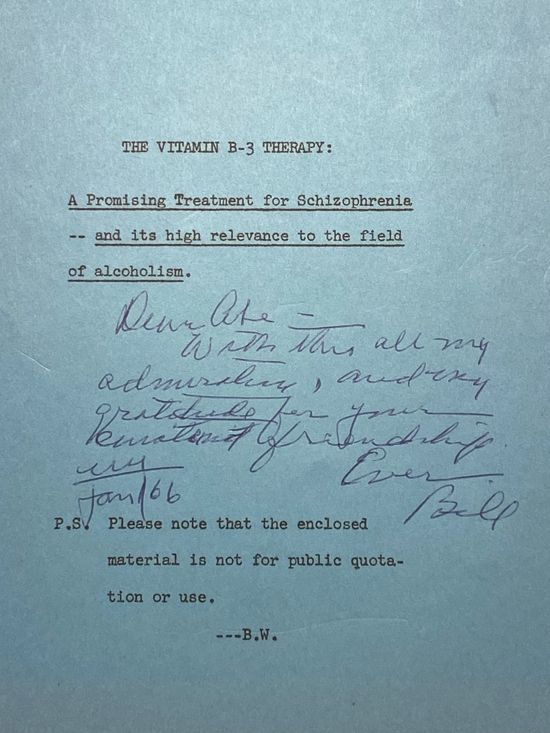 The Vitamin B-3 Therapy Communications - Signed by Bill W. Rex Jarret