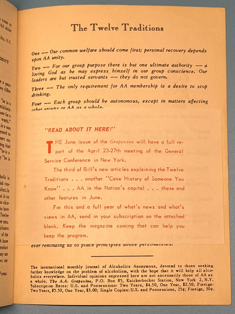 AA Grapevine - May 1952 - Tradition Two by Bill Mark McConnell