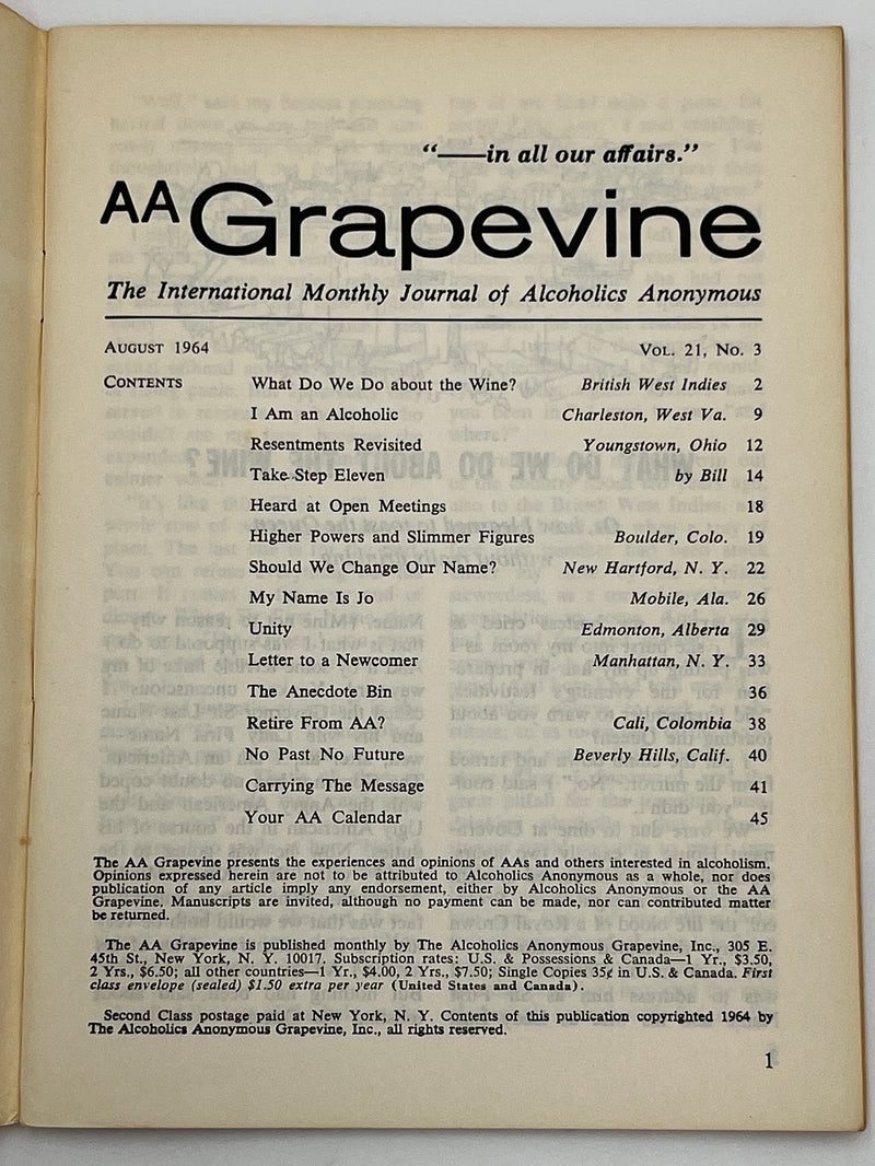 AA Grapevine from August 1964 - Take Step Eleven by Bill Mark McConnell