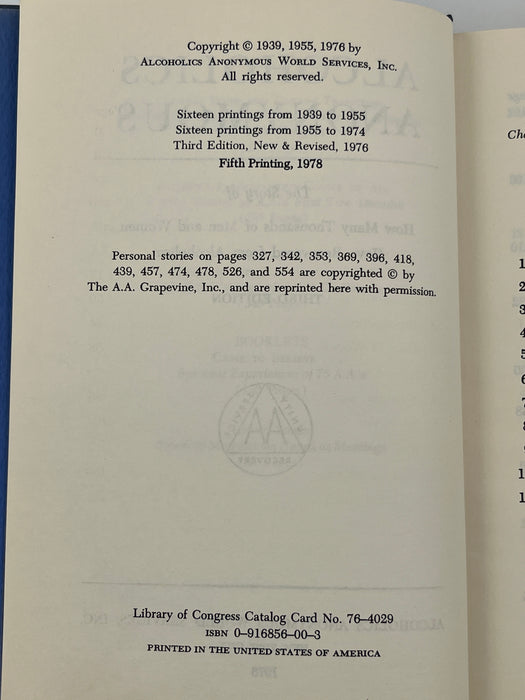 Alcoholics Anonymous Third Edition 5th Printing from 1978 with ODJ Recovery Collectibles