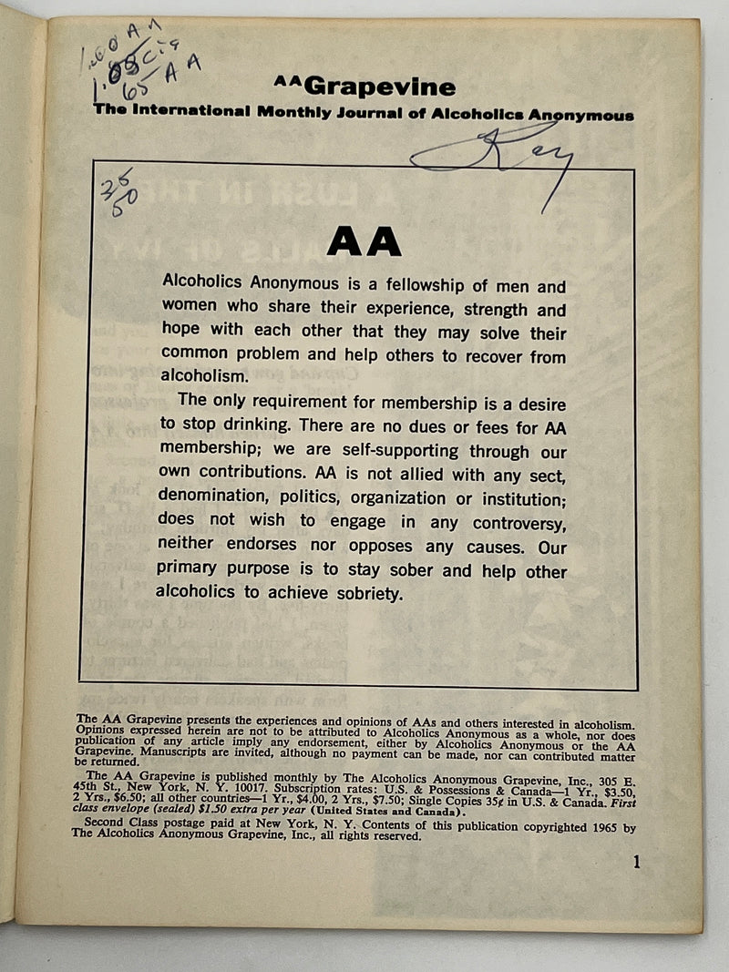 AA Grapevine from February 1965 - A Lush in the Halls of Ivy Mark McConnell