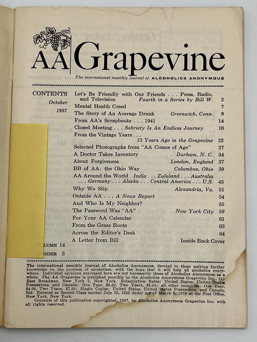 AA Grapevine from October 1957 AA Comes of Age Mark McConnell