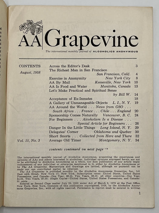 AA Grapevine from August 1958 - Let’s Make Practical and Spiritual Sense by Bill Mark McConnell