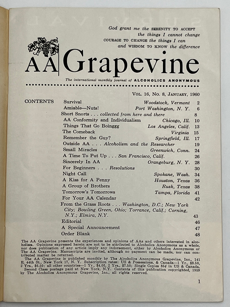 AA Grapevine from January 1960 Mark McConnell