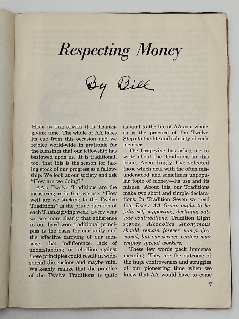 AA Grapevine from November 1957 - Traditions Month Mark McConnell