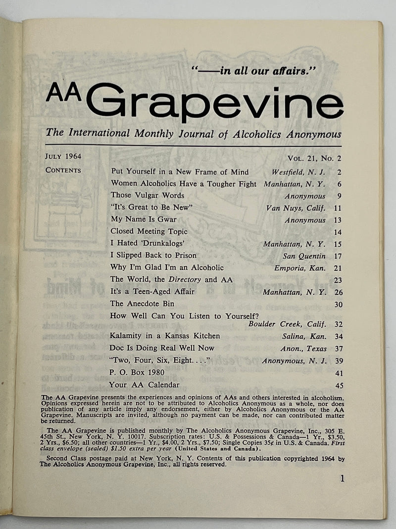 AA Grapevine from July 1964 - Put Yourself in a New Frame of Mind Mark McConnell
