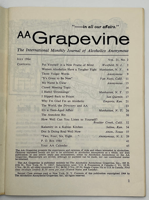 AA Grapevine from July 1964 - Put Yourself in a New Frame of Mind Mark McConnell