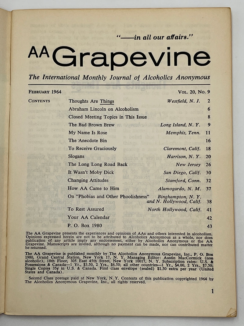 AA Grapevine from February 1964 - Abraham Lincoln on Alcoholism Mark McConnell
