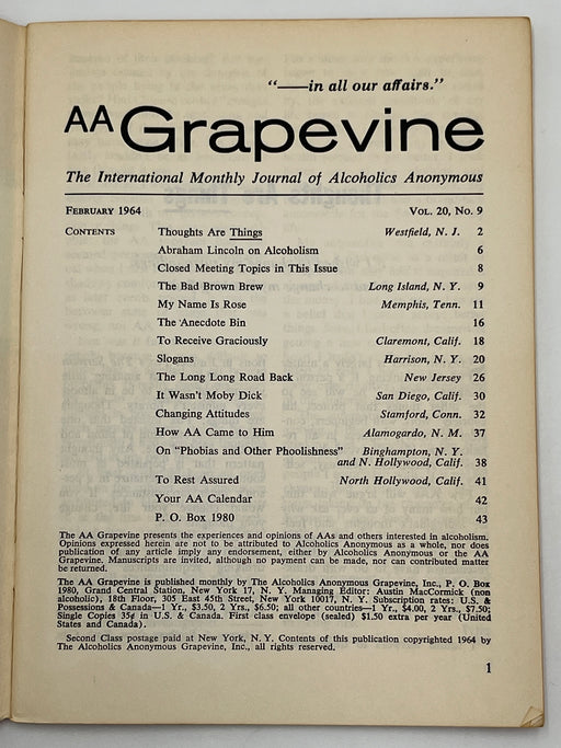 AA Grapevine from February 1964 - Abraham Lincoln on Alcoholism Mark McConnell