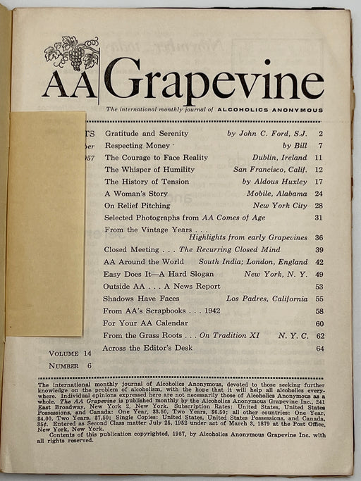 AA Grapevine from November 1957 - Traditions Month Mark McConnell