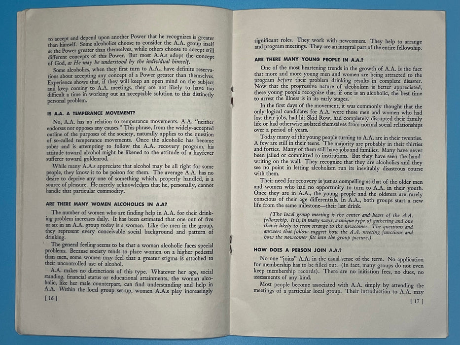 A.A. 44 Questions - 1952 Pamphlet Recovery Collectibles