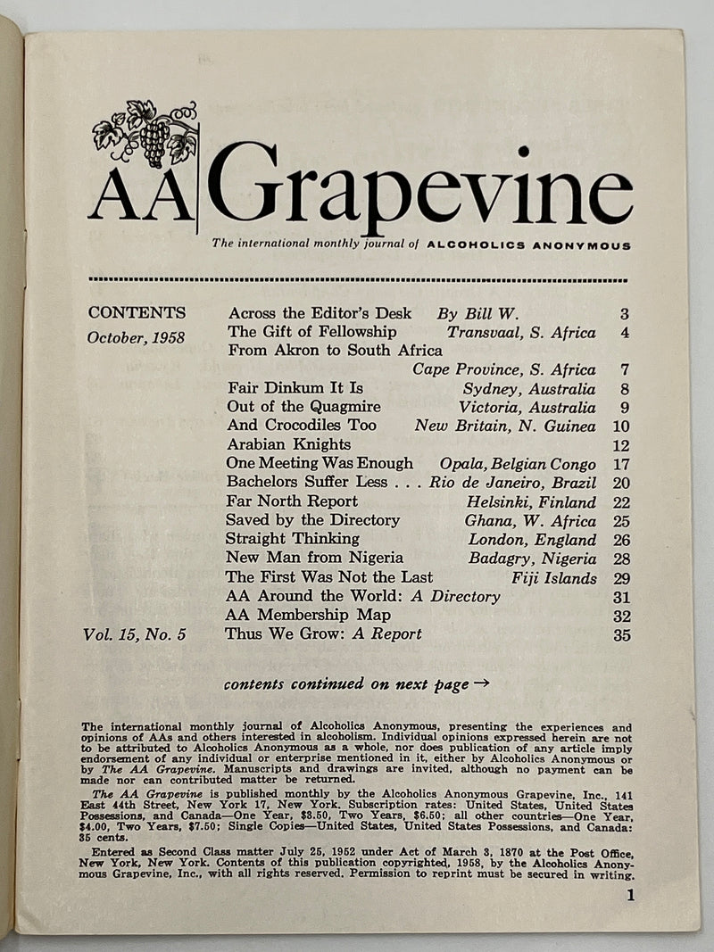 AA Grapevine from October 1958 - International Issue Mark McConnell