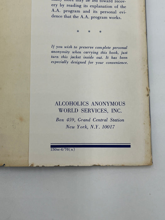 Alcoholics Anonymous Third Edition 1st Printing from 1976 Recovery Collectibles