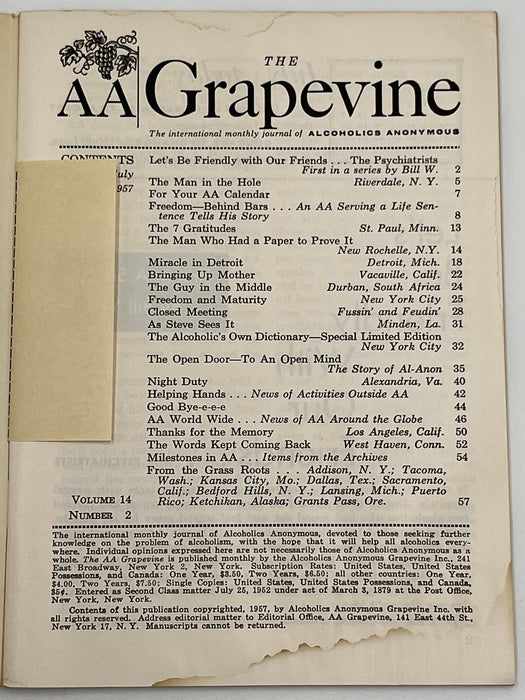 AA Grapevine from July 1957 - A Milestone Issue Mark McConnell