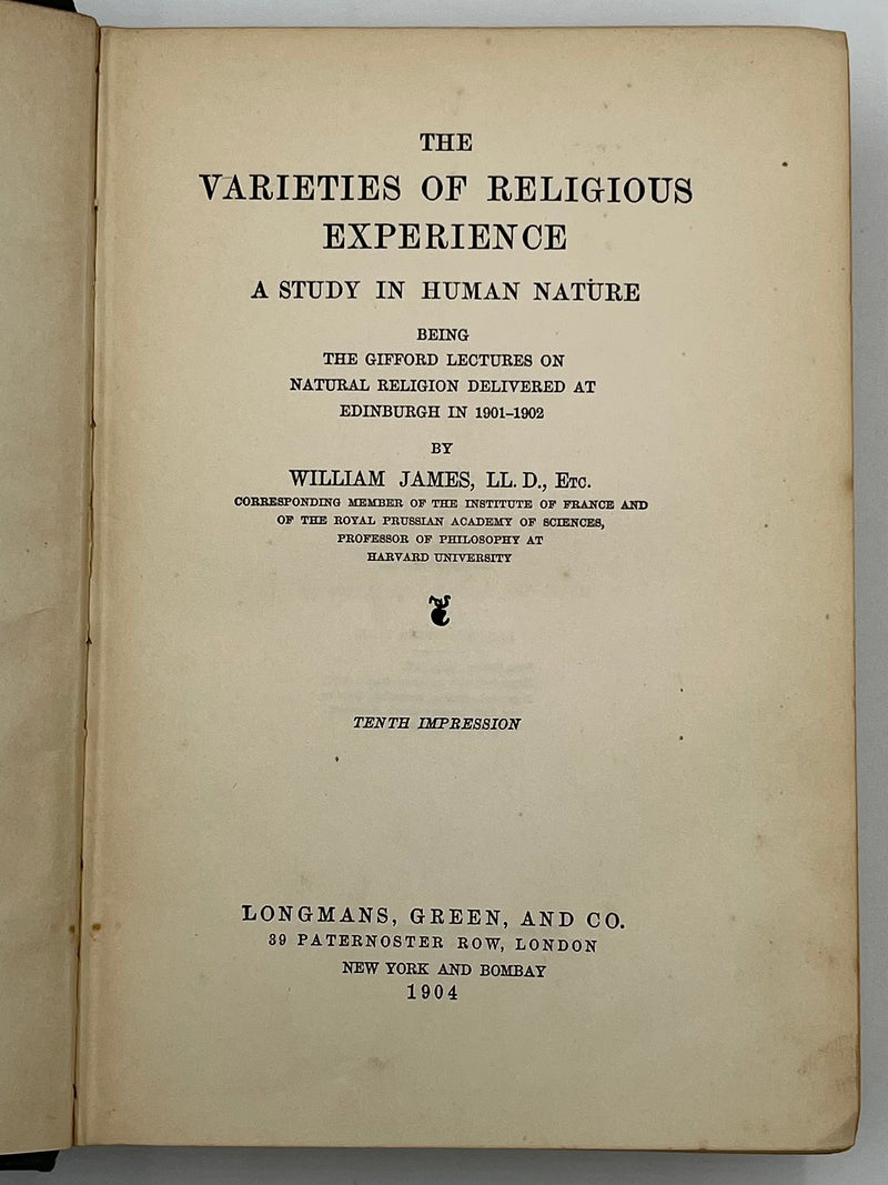 Varieties of Religious Experience by William James - 10th Printing 1904 Recovery Collectibles