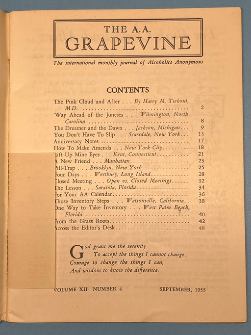 AA Grapevine from September 1955 - The Pink Cloud and Afternoon by Harry Tiebout Mark McConnell