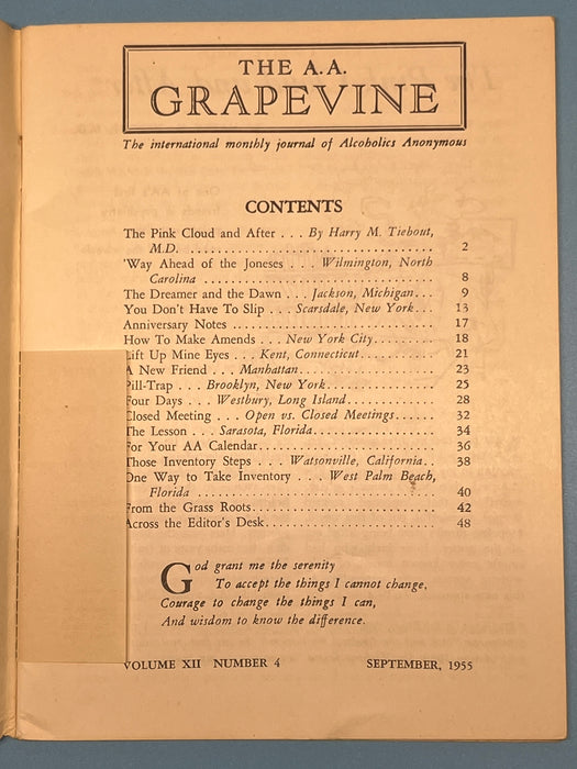 AA Grapevine from September 1955 - The Pink Cloud and Afternoon by Harry Tiebout Mark McConnell