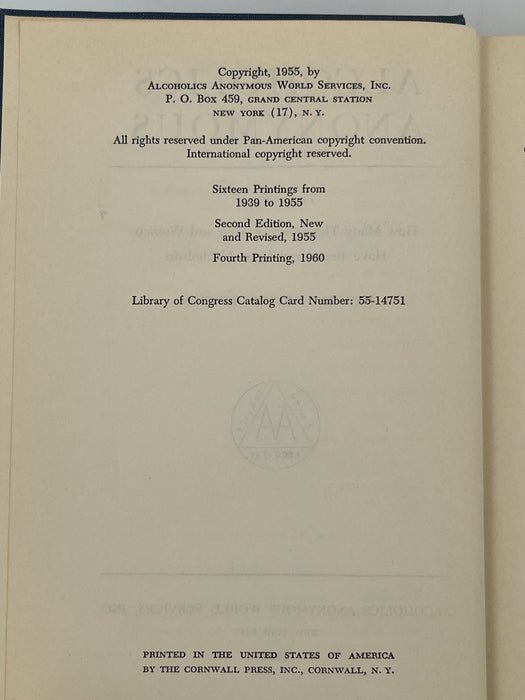 Alcoholics Anonymous Second Edition 4th Printing from 1960 - ODJ Recovery Collectibles