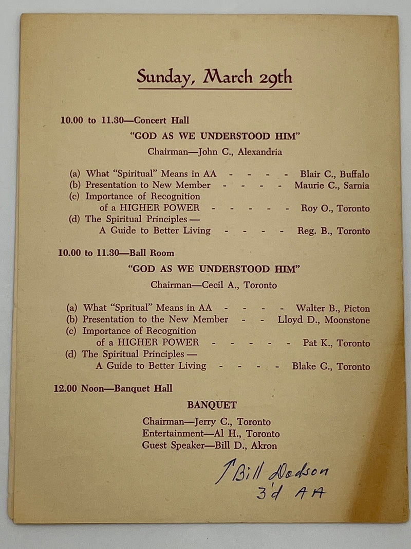 Program for the first Ontario Regional Conference of AA - 1953 Recovery Collectibles