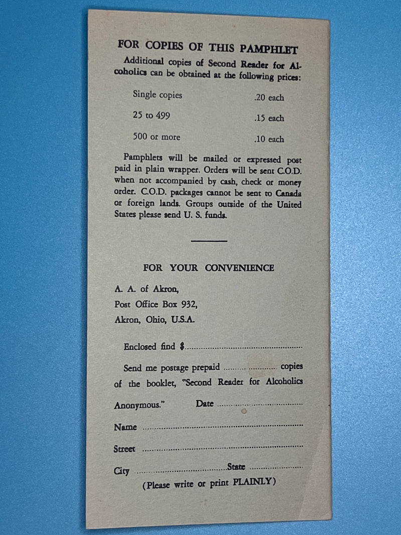Second Reader for Alcoholics Anonymous - Akron Pamphlet Recovery Collectibles