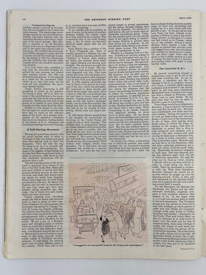 Saturday Evening Post - March 1, 1941 - Alcoholics Anonymous Recovery Collectibles