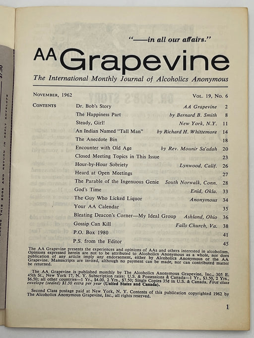 AA Grapevine from November 1962 - Dr. Bob’s Story Mark McConnell