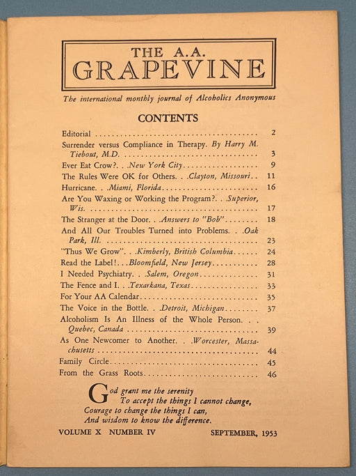 AA Grapevine - September 1953 - Surrender vs Compliance by Harry Tiebout Mark McConnell