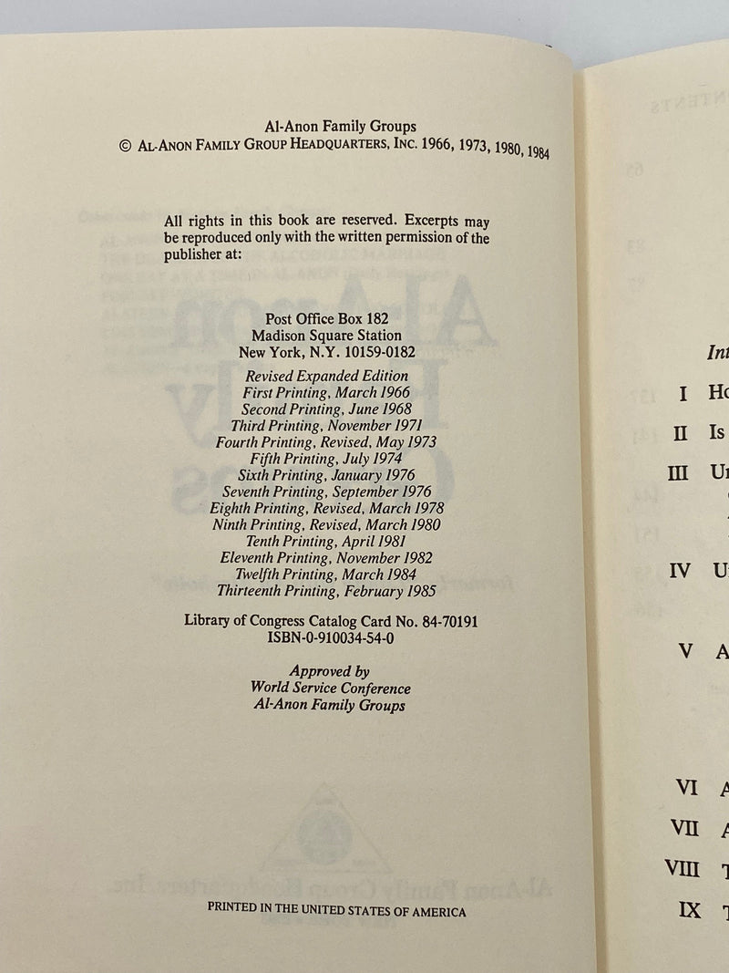 Al-Anon Family Groups - formerly “Living with an Alcoholic” - 13th Printing 1985 Recovery Collectibles