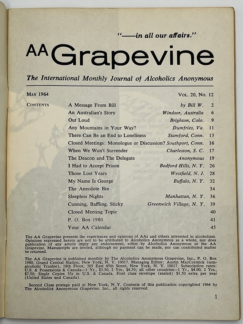 AA Grapevine from May 1964 - A Message From Bill Mark McConnell