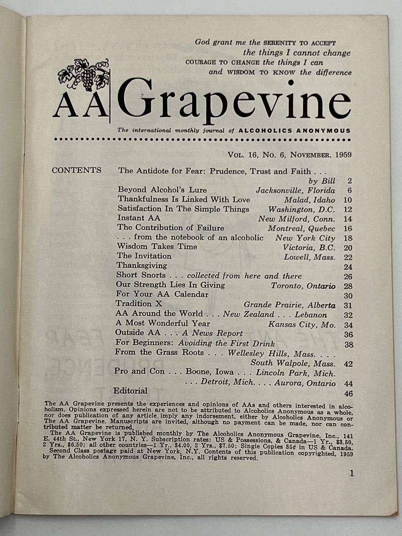 AA Grapevine from November 1959 - Traditions Month Mark McConnell