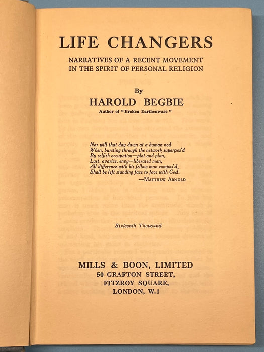 Life Changers by Harold Begbie - Seventh Edition - 1931 - RDJ Recovery Collectibles