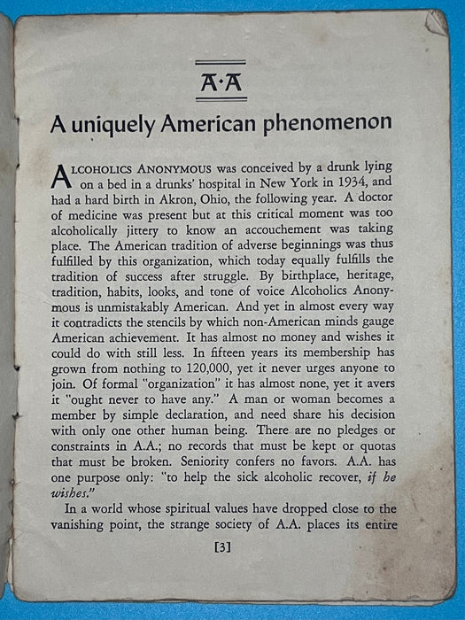 Alcoholics Anonymous - A Uniquely American Phenomenon - AA Pamphlet Recovery Collectibles