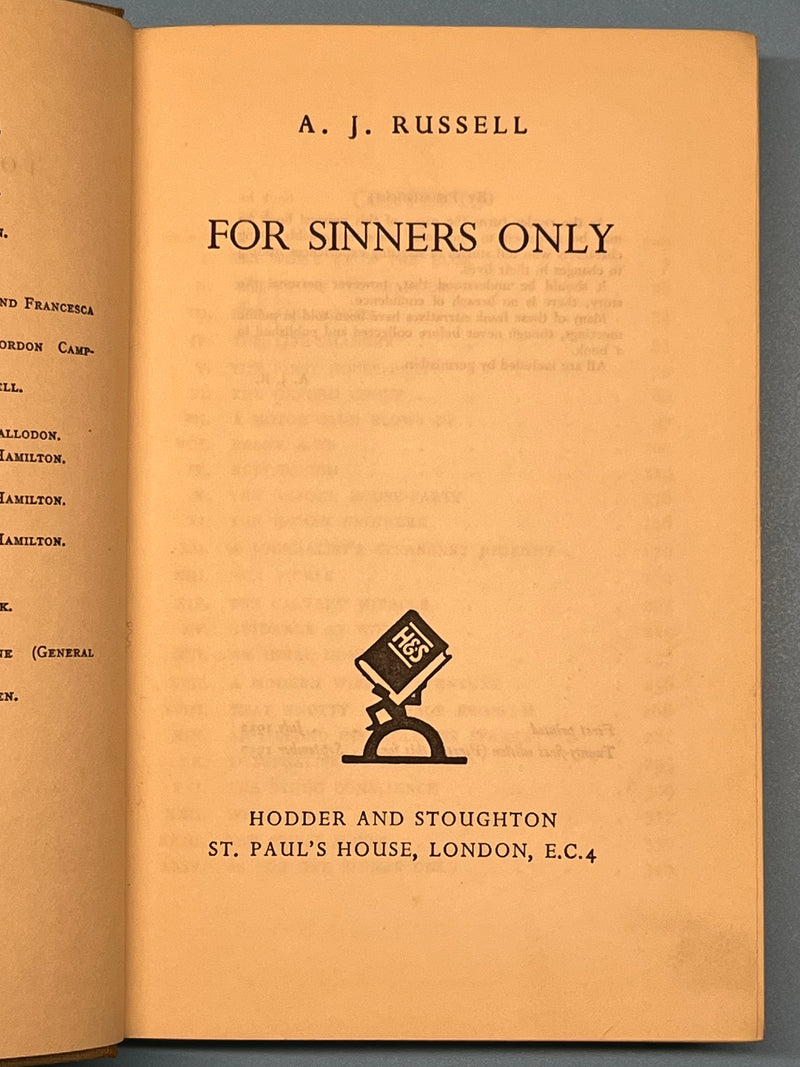 For Sinners Only by A.J. Russell - 21st Edition 1937 - ODJ Recovery Collectibles