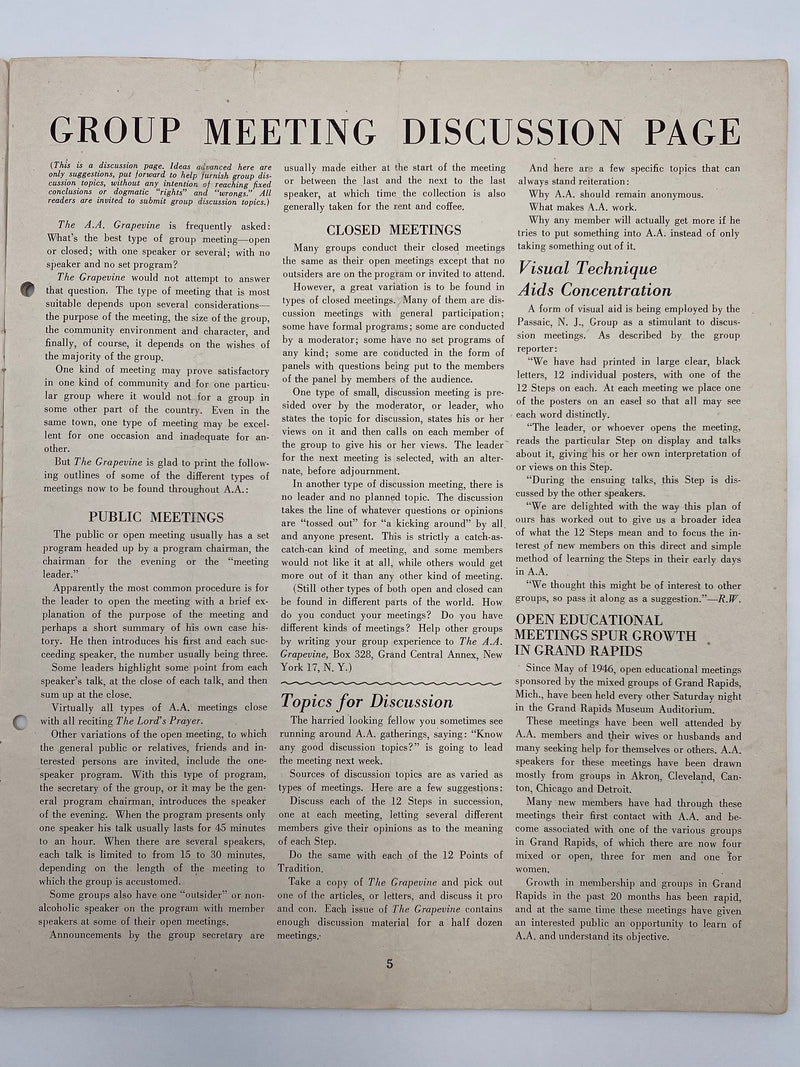 The A.A. GRAPEVINE March 1948 Recovery Collectibles