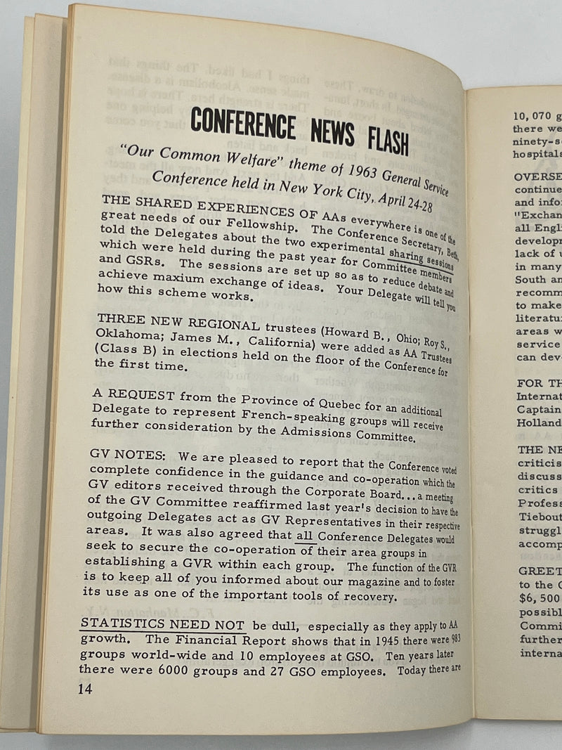 AA Grapevine from June 1963 - Conference News Flash Mark McConnell